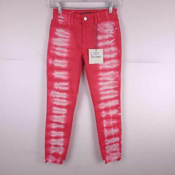 NWT DL1961 Florence Tie-Dye Pink Skinny Jeans Size 25 Raw Hem - Picture 3 of 9